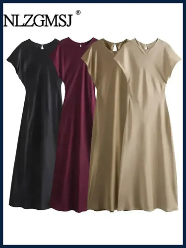 Midi satin dress woman - midi,