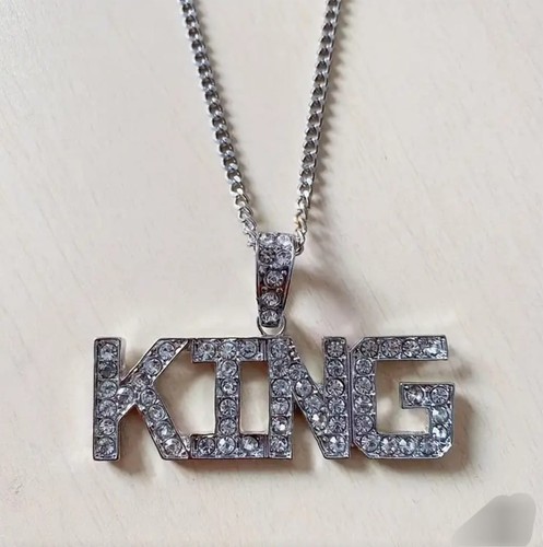 Gold tone king letter pavé - gold,