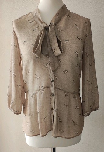 Beige sheer print blouse - sheer,