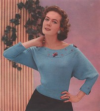 Vintage Knitting Pattern Lady's 1950s Batwing Beaded Neckline Jumper/Sweater. 