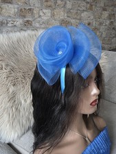 Cyan blue Crinoline Fascinator for Races Weddings Royal Ascot Headband Aliceband