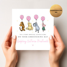 Personalised Winnie The Pooh Christening Card - Baptism Card - Dedication Card