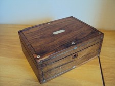 A Victorian Rosewood Inlaid Work Box With Internal Tray