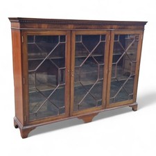 Mahogany bookcase display cabinet - antique style glazed triple door design