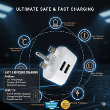 UK 3 Pin Dual USB Wall Charger