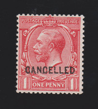 GB KGV SG 357 Overprinted CANCELLED Fine Mint Lightly Hinged 1d Scarlet