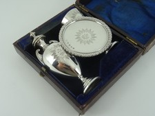 VICTORIAN SOLID SILVER THREE PIECE TRAVELLING COMMUNION SET  BIRMINGHAM 1866