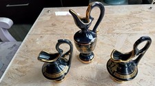 set of 3 Greek black and 24K gold Jugs Handmade