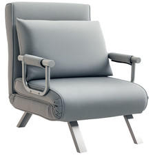 HOMCOM Single Folding 5 Position Convertible Sleeper Chair Bed Light Grey