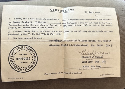 Military certificate 1945 ww2 - military,