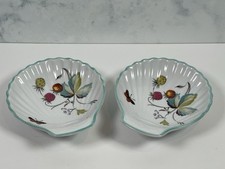 Vintage Royal Worcester Pair Strawberry Fair Porcelain Clam Shell Shape Dishes