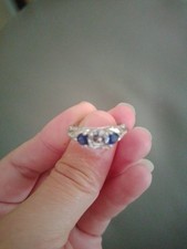 Sterling Silver Women's Diamonds Blue Ring