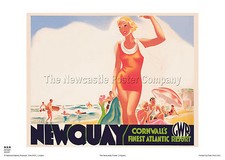 NEWQUAY CORNWALL SURFING POSTER VINTAGE TRAVEL RETRO RAILWAY ADVERTISING ART