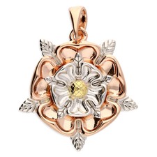 Gold silver Tudor Rose pendant rose yellow gold on 925 sterling silver new boxed