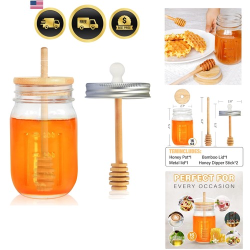 Glass honey jar - glass, dipper