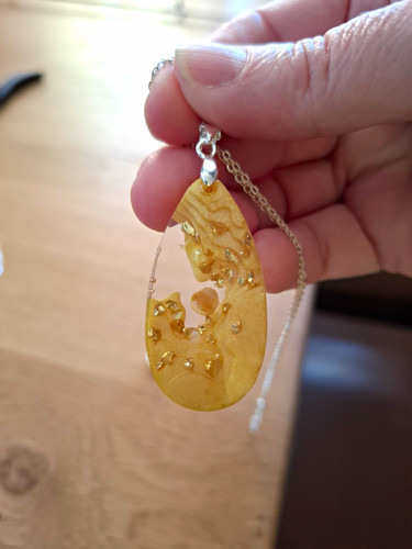 Yellow resin teardrop pendant - resin,
