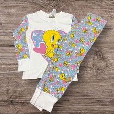 Vintage 1996 Tweety Bird Girls Pajama Set Size 4T Pink Looney Toones PJs