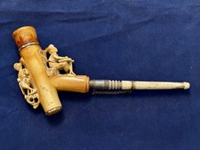 SUPERB DOUBLE FIGURE CARVED MEERSCHAUM PIPE, SOLDIER WITH RIFLE & WRITER AT DESK