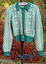 Shetland cardigan, Theodora Coutts, dark green, vintage 1950s? size 'Small', VGC