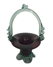 Vintage Murano Style Art Glass Basket With Rough Pontil Good Condition 220mmTall
