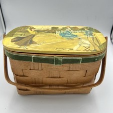 VTG Wooden Woven Basket Sewing kit Purse Holly Hobby Applique Design