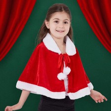 Christmas Shawl Santa Claus Cape Cloak Hat with Plush Ball Lace up Costume Set