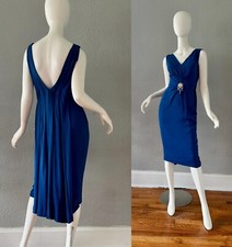 Vintage 50s 60s Blue Glam CEIL CHAPMAN Cocktail Designer Dress XS