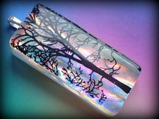 Dichroic Glass Pendant Northern Lights  Tree Sunset Rainbow Glow Fused Glass Art