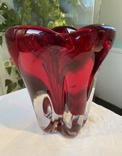 Whitefriars Large Ruby Red Art Glass  “Molar” Vase 17cm H  2.3 kg-  VGC 