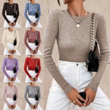 Women Knitted Jumper Tops Ladies Long Sleeve Holiday Knitwear Plain Sweater