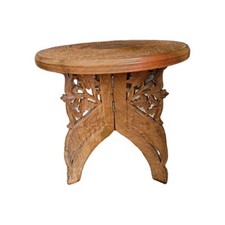 Anglo-Indian Carved Wood Inlaid Table Folding Base Wine Coffee Plant Stand