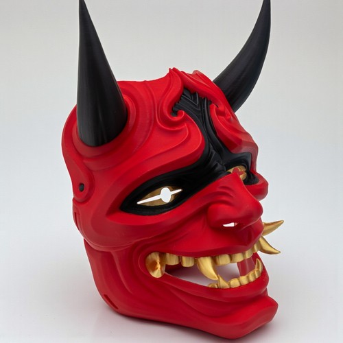 Red oni demon mask printed - oni,