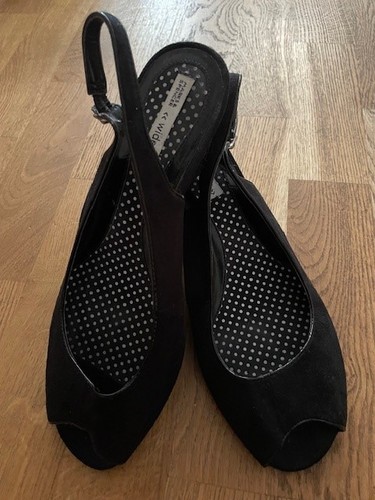 Black faux suede open toe - suede,