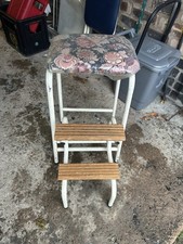 Step Stool Folding 2 Step Steel Frame Wooden Steps Vintage Old 