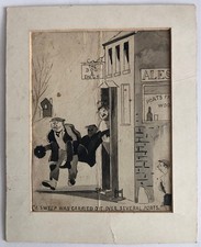 Antique Cartoon Ink Drawing – “A Sweep Was Carried Out” Humorous Pub Scene