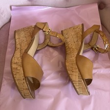 Marks & Spencer Tan Real Leather  & Real Cork 3” Wedge Heel Sandals UK Size 3