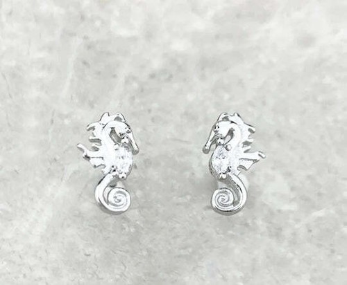 Sterling silver seahorse - silver, stud