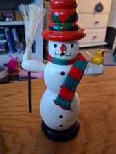 Wooden Cone Incense Burning Snowman Unused 16cm High Christmas