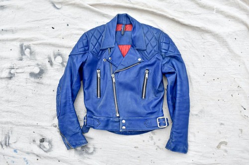 Vtg 70s english blue leather - 70s,