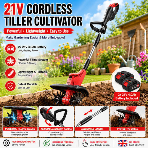 21v cordless tiller cultivator - cordless,