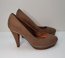 CARA LONDON SIZE 4UK EUR37 WOMENS BROWN SUEDE LEATHER HIGH HEELED COURT SHOES