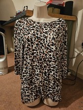 Kim & Co Large Natural Multi Print 3/4 Sleeve Round Neck Ladies Top