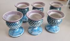 6 Egg Cups - Tain Pottery Glenaldie Scottish Thistle Blue 