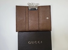 Gucci Full Brown Exotic Ostrich Skin Key Case Wallet 
