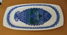 Vintage Figgjo Flint Blue/green 1960s Large Fish Serving  Plate Dish 50cm Scandi