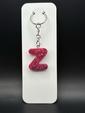 Letter Z Initial Alphabet Keychain - Handmade - Glitter - Resin - PINK