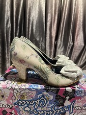 Irregular Choice Euro 40 Cream & Multi Glitter “Sulu” Mid Court Heels With Box