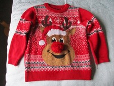 NEXT - RED RUDOLPH REINDEER WITH RED POM POM NOSE CHRISTMAS JUMPER - AGE 5 YEARS