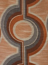 2 vintage fabric curtains orange brown geometric 60s 70s Mid-Century 67"x45"