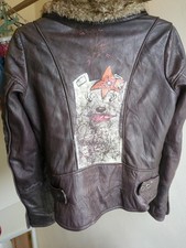 Vintage Firetrap Unique 100% Brown Leather Jacket With Original Art Design 